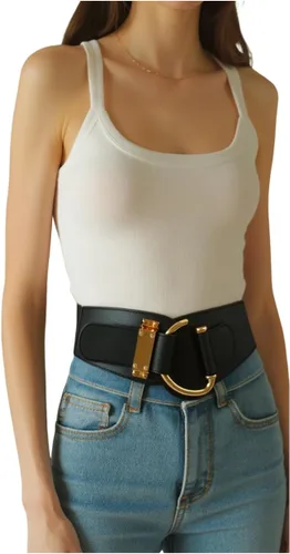 Miniatura 5 de TFJ - Cinturón ancho de moda para mujer, cintura alta, hebilla de gancho de metal dorado, talla XS, S, M, L, XL