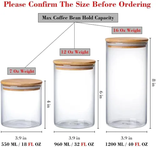 Miniatura 2 de MOLFUJ Contenedor de almacenamiento de vidrio de 18.6 fl oz / 18 onzas líquidas con tapa de madera, organizador decorativo transparente apilable