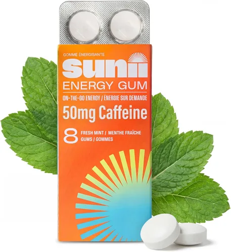 Miniatura 10 de Sunii - Goma de Mascar Energética - Impulso Rápido de Energía y Enfoque - Goma de Mascar con 50mg de Cafeína, Sabor a Menta Fresca - Vitaminas B6