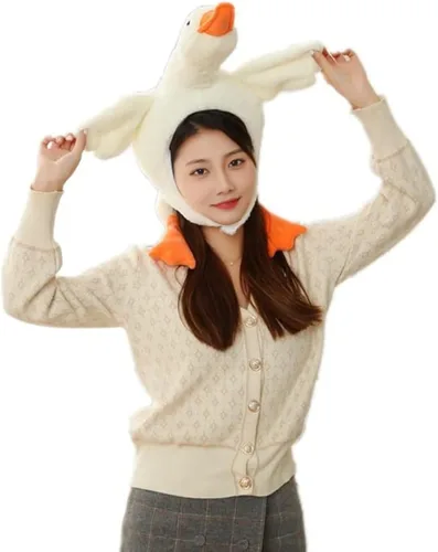 Sombrero de felpa con forma de ganso blanco grande para niños y adultos, sombrero divertido para fiesta de cosplay