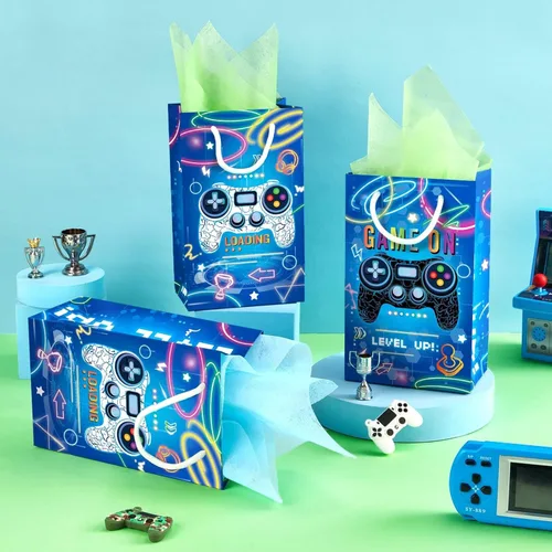 Miniatura 3 de WERNNSAI Bolsas de recuerdo de fiesta de videojuegos – 16 piezas de decoración de cumpleaños de juegos azules, bolsas de regalo, suministros