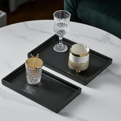 Miniatura 4 de Bandeja de maquillaje de cerámica Redelaenor, soporte de accesorios de baño negro para organizador de fregadero de cocina y bandeja decorativa