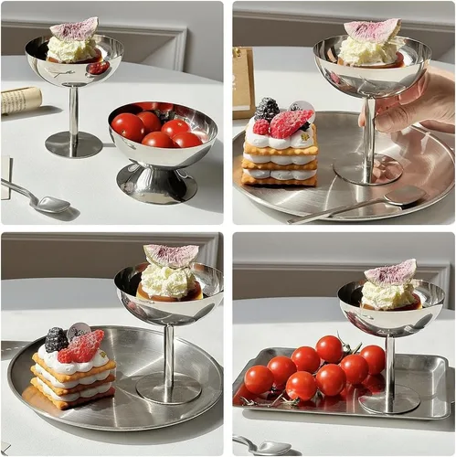 Miniatura 6 de Taza de helado, 4 cuencos de acero inoxidable para servir postres, tazones para salsa, mini tazones de yogur con patas redondas, tazas de dulces