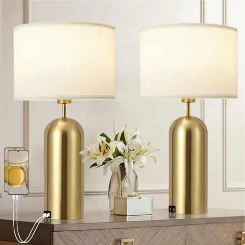 MoMyofdy Juego de 2 lámparas doradas con control táctil de 3 vías regulables para mesita de noche, lámparas de dormitorio, lámparas de mesa modernas