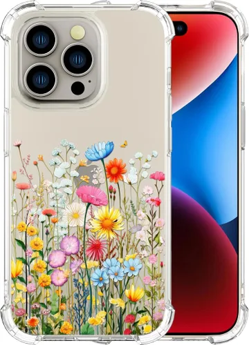 Miniatura 20 de Compatible con iPhone 14, funda transparente y bonita para mujeres y niñas, diseño floral, diseño floral femenino, funda para teléfono 14