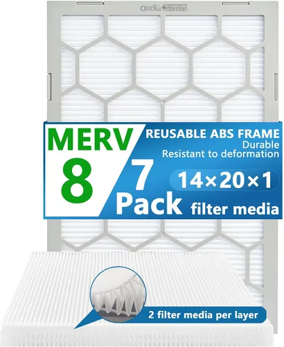 Miniatura 20 de Filtro de aire MERV 13 de 20 x 20 x 1, filtro de aire para horno de CA, marco de plástico ABS reutilizable, paquete de 7 medios de filtro
