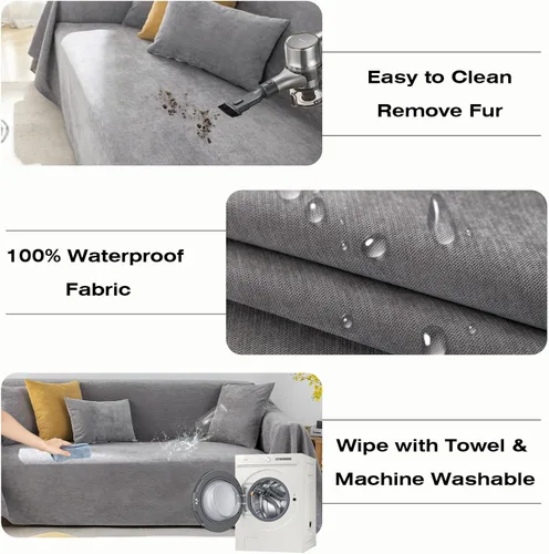 Miniatura 3 de STACYPIK Funda de sofá gris impermeable para perros, funda de sofá antideslizante para sofá de 3 cojines, funda seccional lavable para forma de L