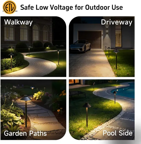 Miniatura 5 de Gardenreet Luces de camino de latón para exteriores, iluminación de camino de paisaje de bajo voltaje con cable, luz LED de pasarela de 12 V