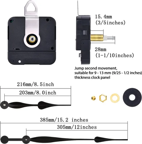 Miniatura 2 de Hicarer Mecanismo de Reloj de Cuarzo de Alto Torque de Eje Largo de Repuesto con Manecillas Tipo Espada de 12 Pulgadas de Largo Movimiento de Reloj