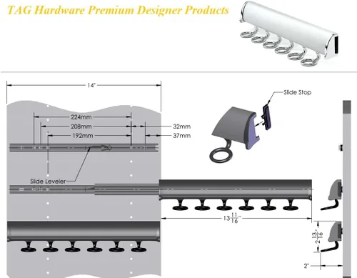 Miniatura 2 de TAG Hardware Premium 6 ganchos 13 7/8 pulgadas de largo extensión completa extraíble Armario Bufanda Rack (aluminio mate con cromo)