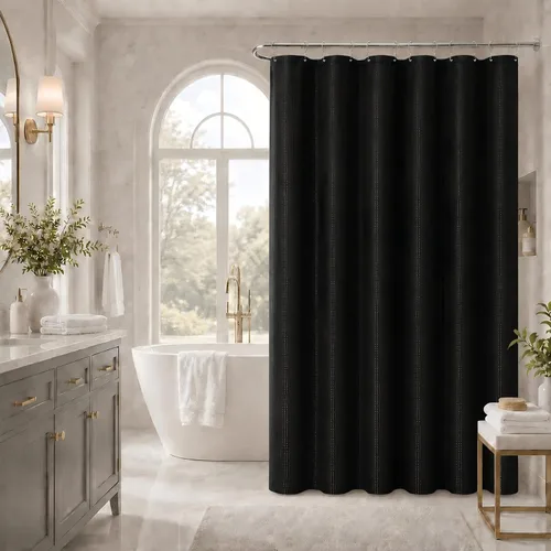 LaCyan Cortina de ducha impermeable de punto gofre, juego de 3 piezas resistente de 258 GSM con forro transparente y 12 ganchos de acero inoxidable,