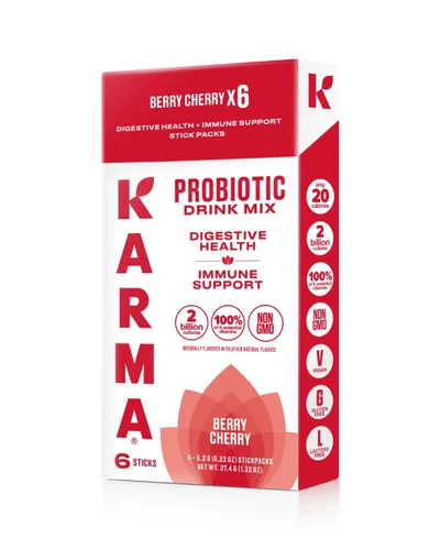 Miniatura 4 de Bolsa de Hidratación Probiótica Karma - Paquete de 6, Mezcla de Bebida en Polvo de Bayas y Cereza - Apoyo Inmunológico y de la Salud Intestinal Para