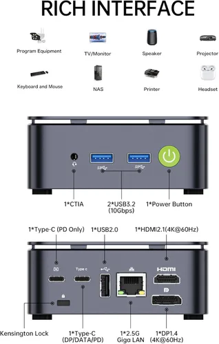 Miniatura 5 de GMKtec G10 Mini PC Computadora, Ryzen 5 3500U (Supera N150/3300U/3200U), 16GB RAM 512GB SSD 2.5GbE NIC LAN Escritorio Oficina Casa Negocios HTPC