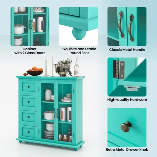 Miniatura 5 de LOKO Aparador de buffet, armario de almacenamiento de cocina, armario de 2 puertas con 4 cajones, estante ajustable y dispositivo antivuelco