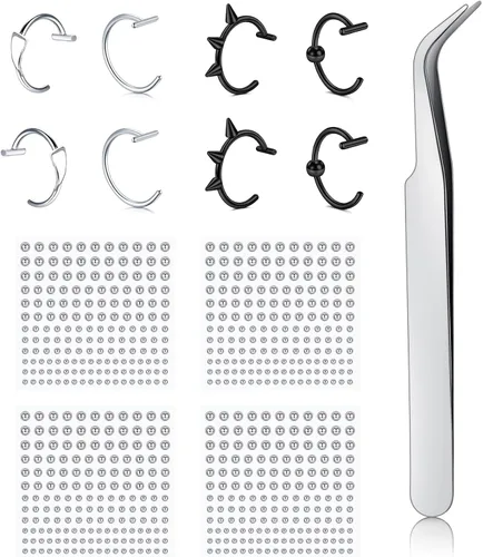 Miniatura 9 de Zolure Piercings Falsos de Labios Dientes de Vampiro Joyería de Piercings Falsos de Labios Aros Falsos de Mordida de Serpiente Joyería de Labios Sin