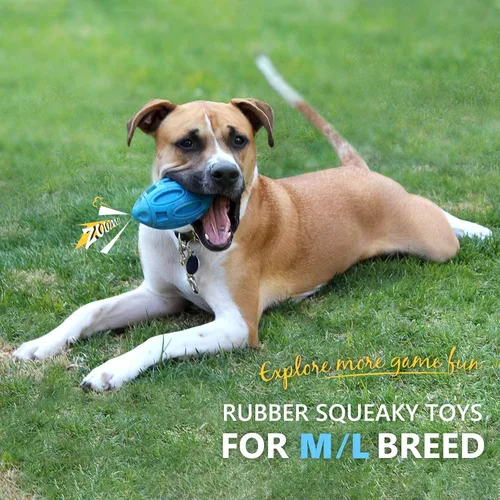 Miniatura 3 de EASTBLUE Juguetes para perros con sonido para masticadores agresivos: Bola de goma para cachorros con chirriador, juguete para mascotas casi