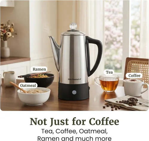 Miniatura 6 de Elite Gourmet EC140 Cafetera eléctrica de 6 tazas con función de mantener caliente, perilla de progreso de preparación transparente, mango de tacto