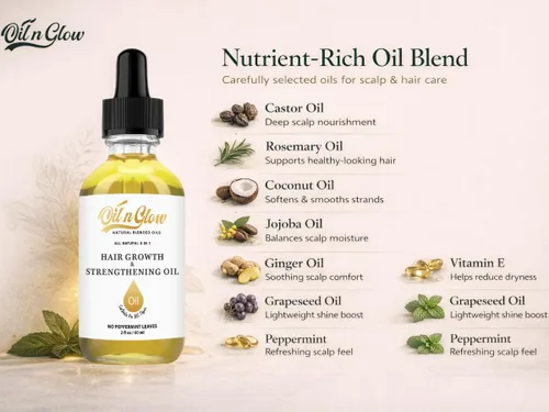 Miniatura 2 de Aceite natural 8 en 1 para el crecimiento y fortalecimiento del cabello con romero, ricino, jojoba vegana, coco, semilla de uva, jengibre y cuero