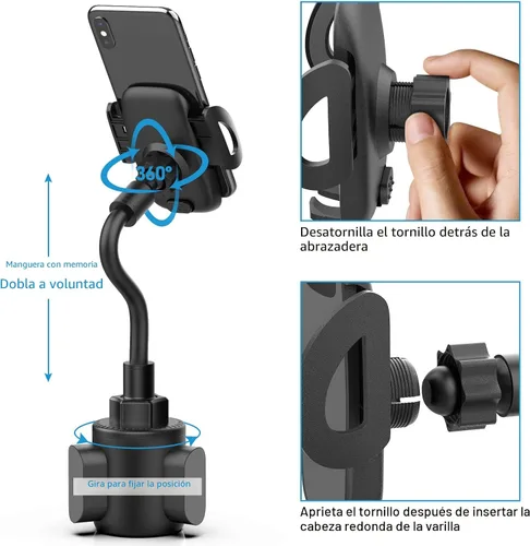 Miniatura 4 de Soportes de teléfono para tu automóvil, soporte de teléfono para portavasos, soporte universal ajustable de cuello de cisne para portavasos