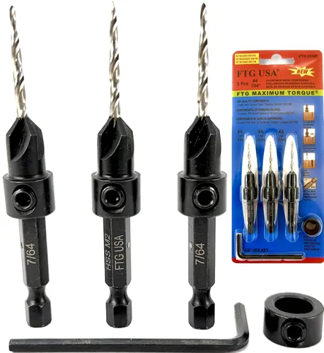 Miniatura 35 de FTG USA Juego de brocas avellanadoras de madera ajustable, 5 piezas, broca avellanadora #4 #6 #8 #10 #12 con broca cónica para carpintería