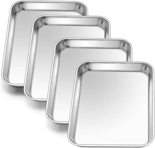 Miniatura 26 de E-far Mini bandeja para horno tostador, bandeja para hornear galletas de acero inoxidable de 9.4 x 7.3 pulgadas, bandeja pequeña de metal no tóxico