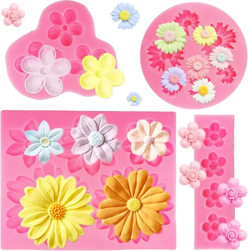 Miniatura 10 de 4 Piezas Moldes de Silicona de Flores Rosa Moldes de Silicona de Margarita Crisantemo Formas de Flores Pequeñas Moldes de Fondant Pastel Chocolate