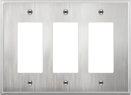 LIDER Placa de pared metálica triple decorativa, resistente a los impactos, cubierta de enchufe de metal o interruptor de luz, acero inoxidable 430,