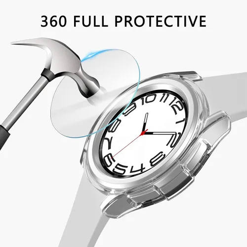 Miniatura 3 de [Paquete de 4+4] para Galaxy Watch 6 Classic - Funda protectora de pantalla de 1.693 in, accesorios de policarbonato duro con película de vidrio