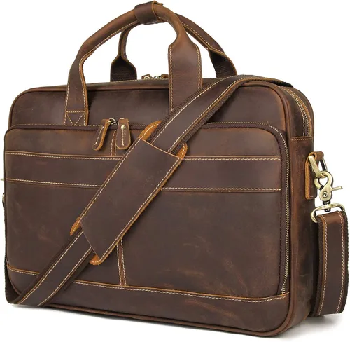 Miniatura 2 de Augus Bolso bandolera de cuero para hombre mochila de viaje vintage de 17 pulgadas maletín para portátil
