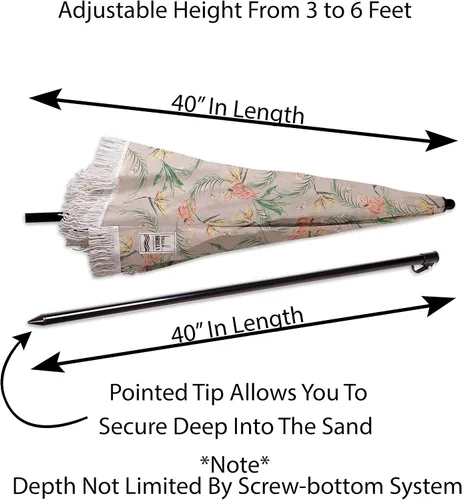 Miniatura 10 de Sombrilla de playa para arena, resistente al viento, con bolsa de anclaje de arena, portátil, flecos, bolsa de mezclilla, cuenta con parte inferior