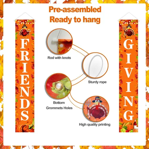 Miniatura 5 de Decoraciones de fiesta de Friendsgiving - Cartel de puerta de Acción de Gracias, 71 x 12 pulgadas (naranja)