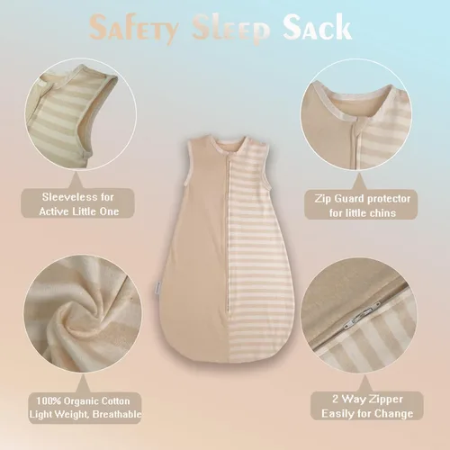 Miniatura 5 de Saco de dormir para bebé de algodón natural para niños de 9 a 18 meses, sin mangas, 4 estaciones, ligero, unisex, 18-24 meses, Tog 1.0, transición