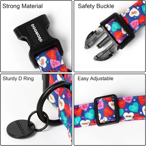 Miniatura 3 de DOGWONG Collar para perro de San Valentín, collar ajustable de algodón con corazón de caramelo azul, perfecto para perros pequeños a medianos