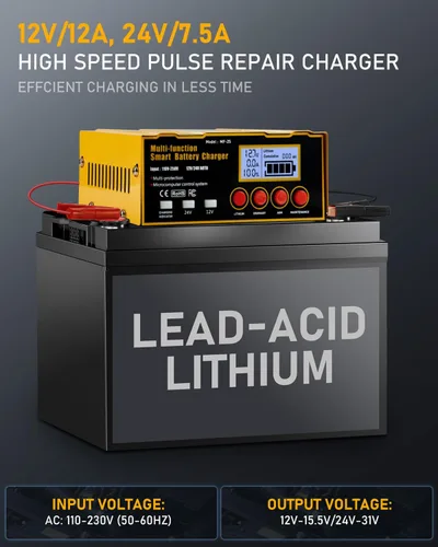 Miniatura 2 de Cargador de batería inteligente de 12 amperios, litio, plomo-ácido (AGM/Gel/SLA), cargador de batería de automóvil con reparación por pulsos