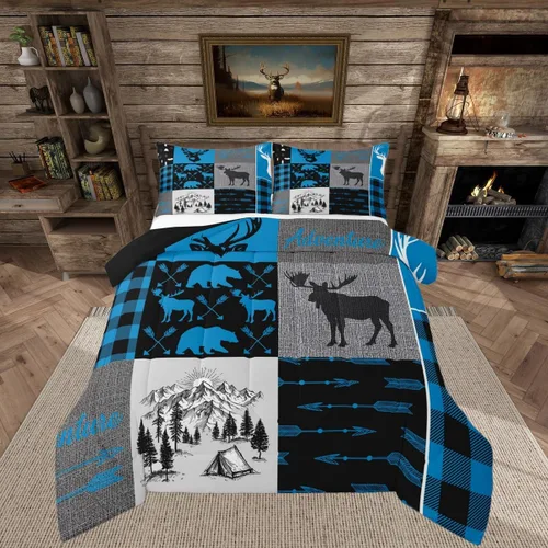 Miniatura 24 de Inserto de edredón retro de cabaña para niños, juego de edredón de retazos a cuadros para niños, adolescentes y adultos, juego de ropa de cama