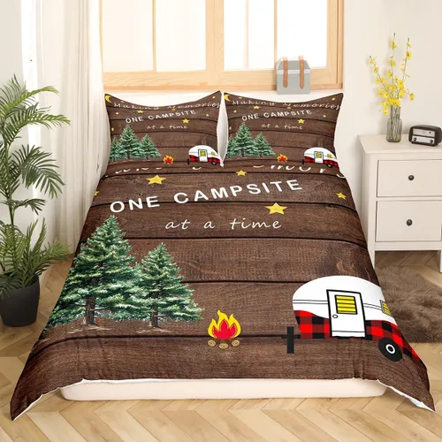 Funda de edredón de campamento para niños y niñas, ropa de cama de campista, funda de edredón vintage para decoración de dormitorio juvenil, funda