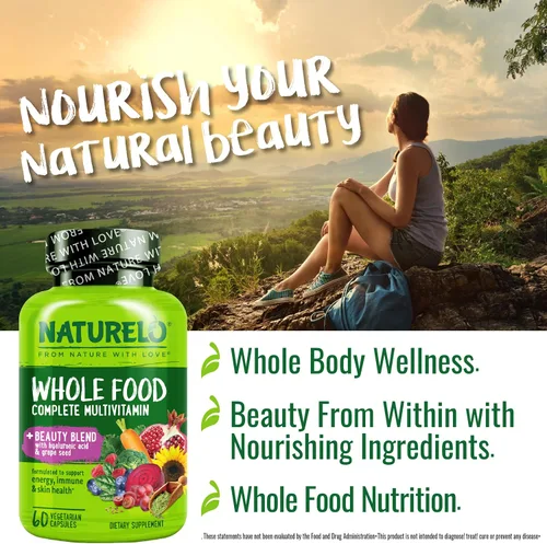 Miniatura 5 de NATURELO Multivitamínico de Alimentos Integrales con Soporte Adicional para Cabello, Piel y Uñas - Mezcla de Belleza con Ácido Hialurónico y Semilla