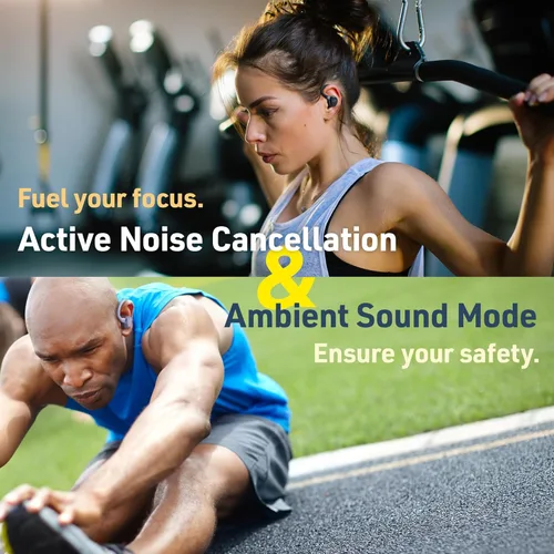 Miniatura 4 de JVC Fitness Series - Auriculares deportivos inalámbricos con ganchos ajustables, cancelación activa de ruido, modo de sonido ambiental, IP57 Verde