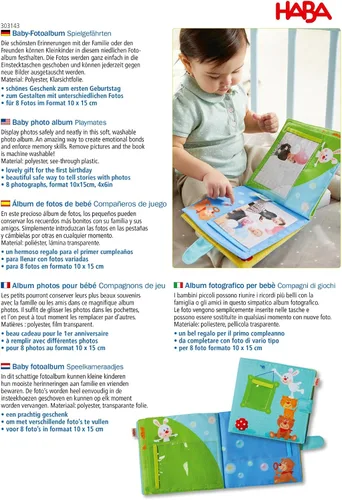 Miniatura 8 de HABA My First Photo Album – Libro de tela suave para bebé, álbum de bebé para (8) fotos de 4 x 6 pulgadas, juguetes sensoriales para bebés, libros