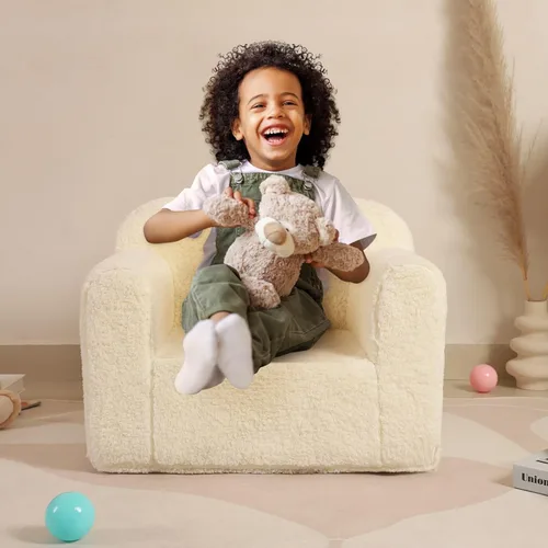 Miniatura 2 de MOMCAYWEX Silla de Sherpa Suave y Acogedora para Niños, Silla de Espuma Acogedora para Niños Pequeños para Niños y Niñas, Crema