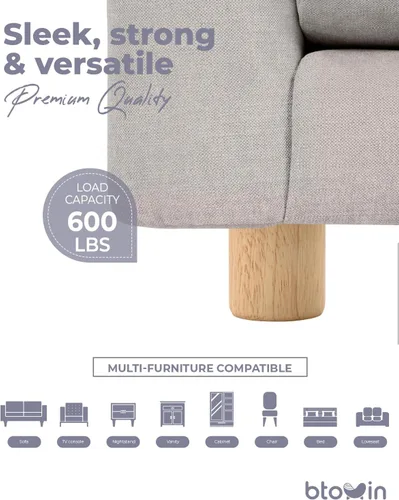 Miniatura 6 de Patas para muebles de madera maciza, 4 patas redondas modernas de moño, patas de sofá con pernos roscados de 5/16 pulgadas, placa de montaje