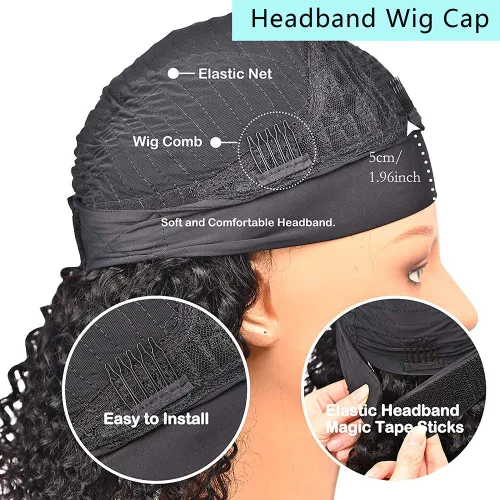 Miniatura 2 de XSY: Peluca de diadema de cabello humano de onda profunda sin pegamento, sin encaje frontal, peluca de diadema rizada, lista para usar y llevar