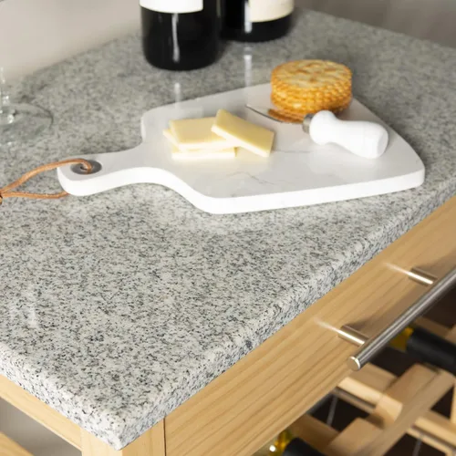 Miniatura 7 de Linon Isla de cocina con tapa de granito natural Mila con cesta de almacenamiento y ruedas