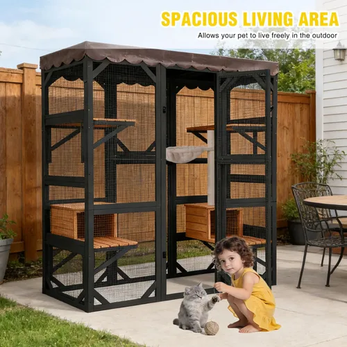 Miniatura 7 de Aivituvin Catio - Casa para gatos con ventana grande para gatos al aire libre, jaula para gatos con poste rascador para gatos, techo de lona, 7