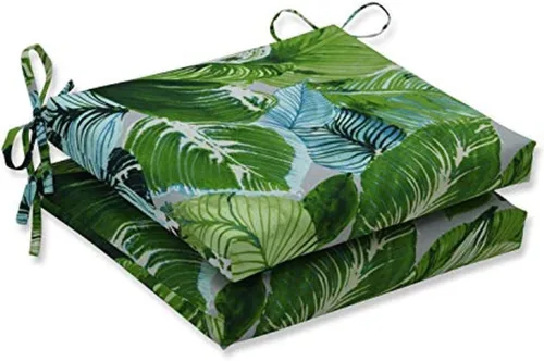 Pillow Perfect Cojines de asiento de esquina cuadrados para exteriores e interiores, 16 x 18.5 pulgadas, selva verde con hojas exuberantes, 2 Selva