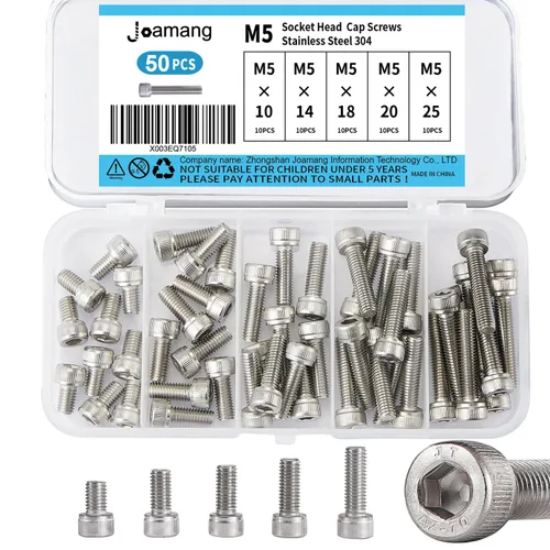 M5 x 10 mm, 14 mm, 18 mm, 20 mm, 25 mm Tornillos de cabeza hexagonal, Acero inoxidable 304, unidad hexagonal Allen métrica, acabado brillante,
