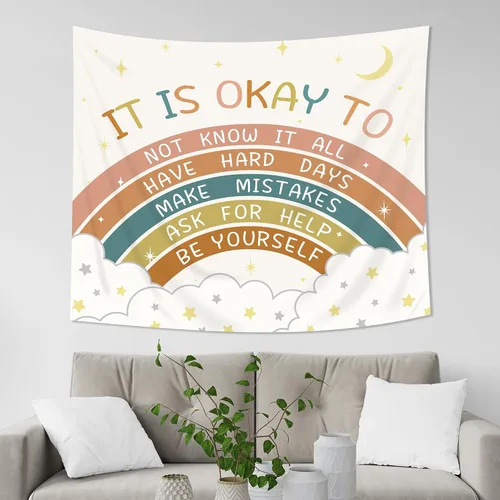 Miniatura 2 de Imirell Tapiz bohemio con citas positivas de arco iris, 59 pulgadas de ancho x 51 pulgadas de alto, palabras motivacionales inspiradoras para niños