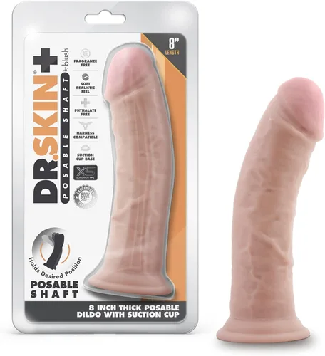 Blush Dr. Skin Plus - Consolador realista de 8 pulgadas, pene posable de triple densidad, con ventosa, consolador grande de sensación real con