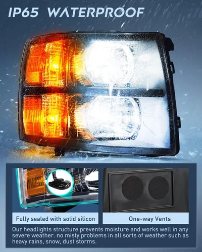 Miniatura 4 de Nilight Conjunto de faros para 2007 2008 2009 2010 2011 2012 2013 Silverado 1500 2007-2014 Silverado 2500HD 3500HD Faros de repuesto Carcasa negra