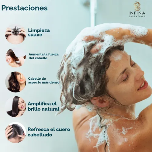 Miniatura 3 de INFINA ESSENTIALS Champú y acondicionador 2 en 1 con biotina para hombres y mujeres – Champú para engrosar y fortalecer el cabello con palma